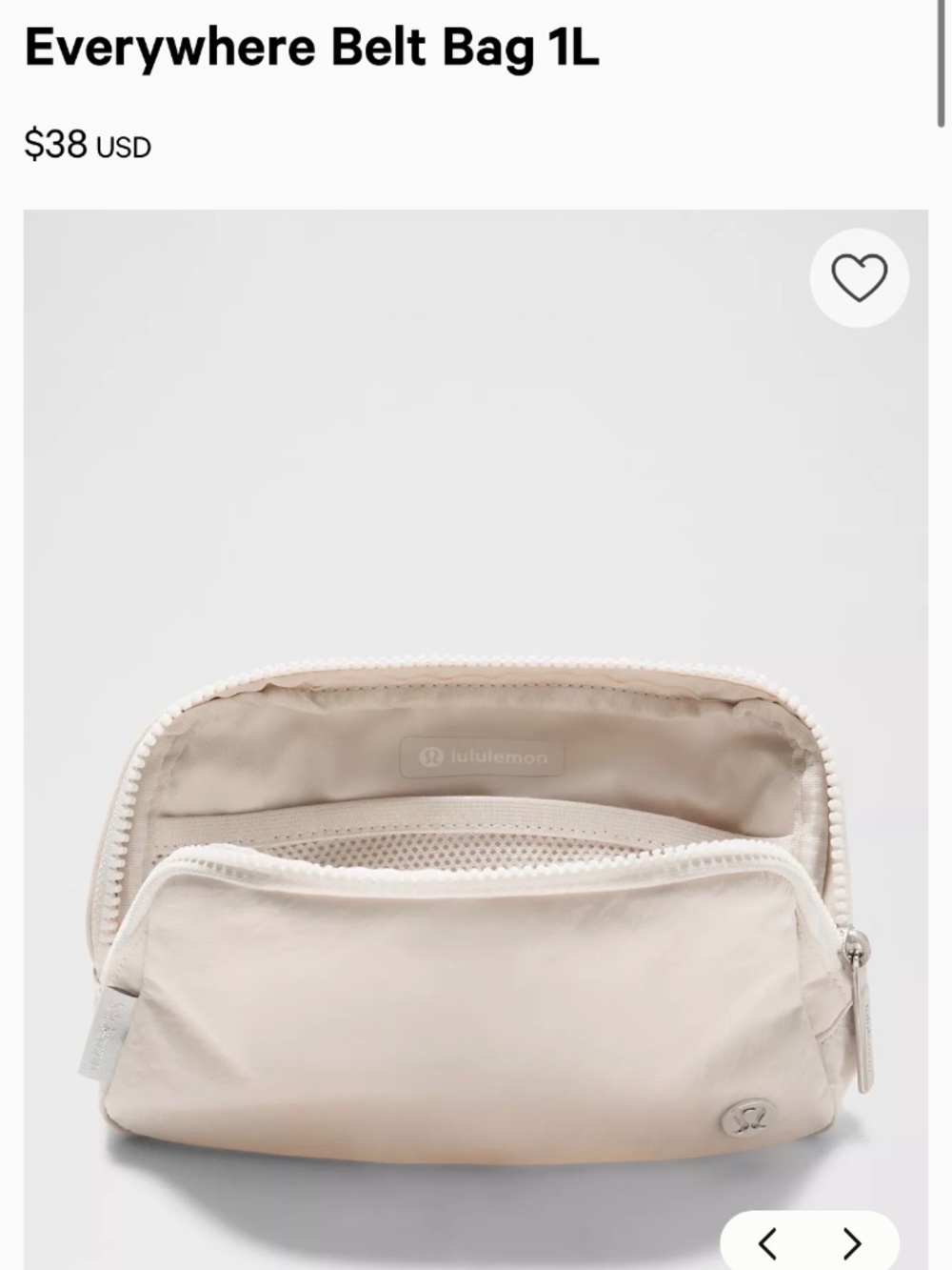 NWT Lululemon Everywhere Belt Bag 1L Bone